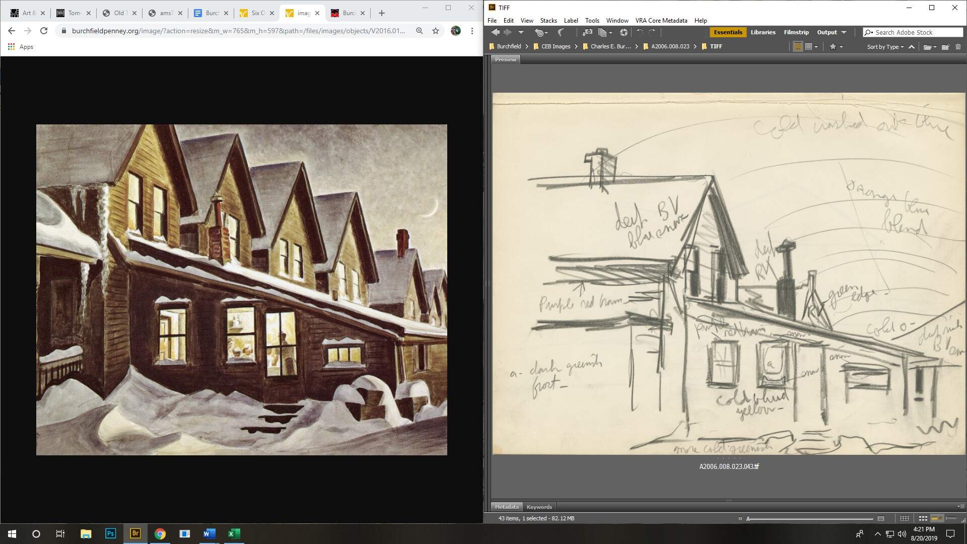 <em>Six O'Clock</em> painting and sketch comparison