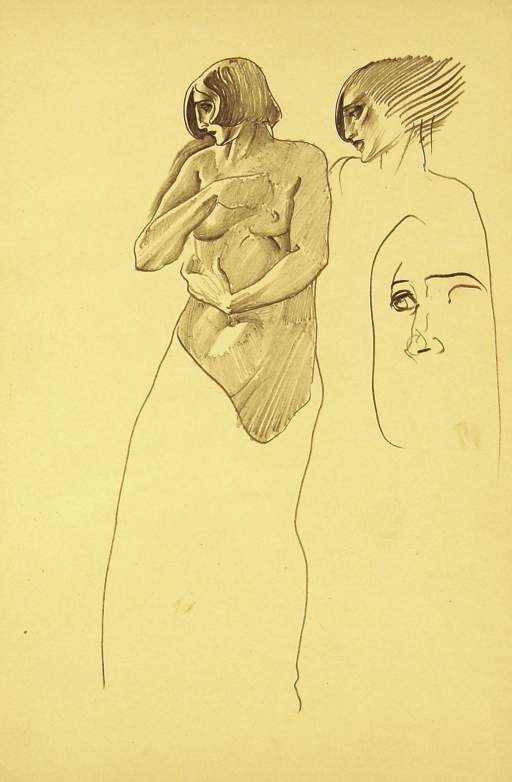 Female Nude- Partial Figure with Sketch of Two Heads