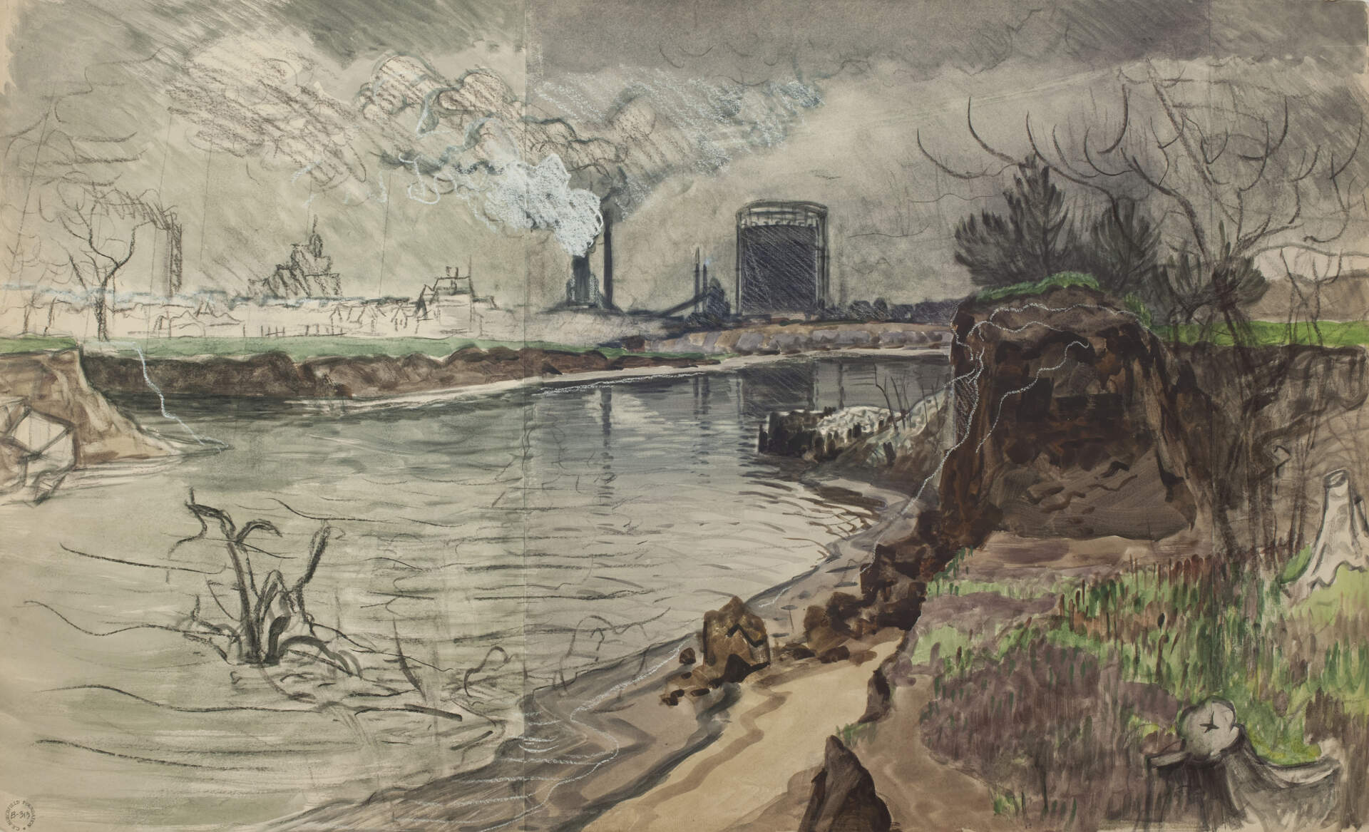 Canal Scene - Storm Over Factory