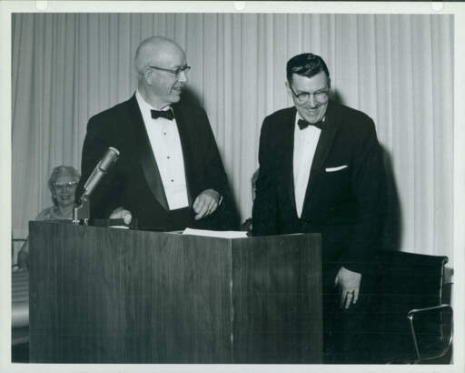 Charles E. and Bertha Burchfield with Paul G. Bulger during the inauguration of the Charles Burchfield Center