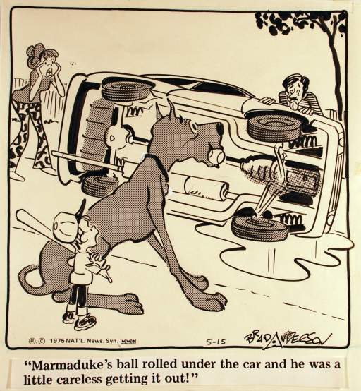 Untitled [Marmaduke's ball rolled under the car and he was a little careless getting it out!]