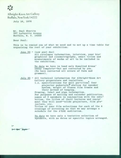 Untitled (Letter From The Alrbight-Knox)