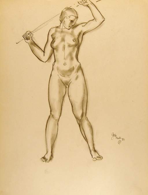 Standing Female Nude with Pole