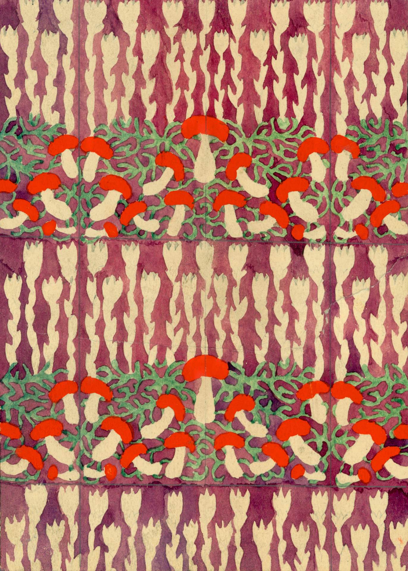 Indian Pipe and Red-Capped Mushrooms, Design for a Tile
