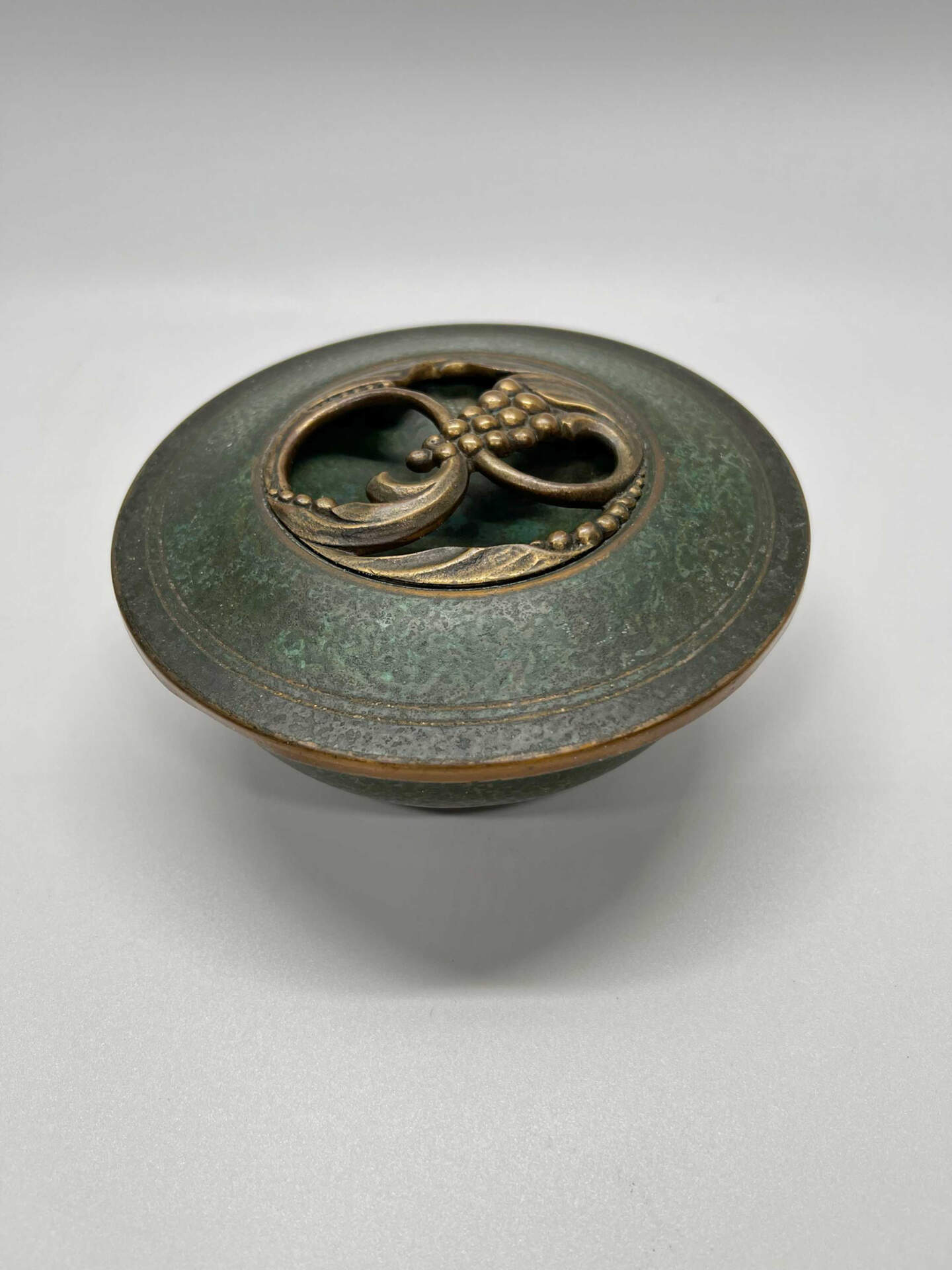 Grape Pattern Covered Dish with Cut Out Lid and Polished Interior