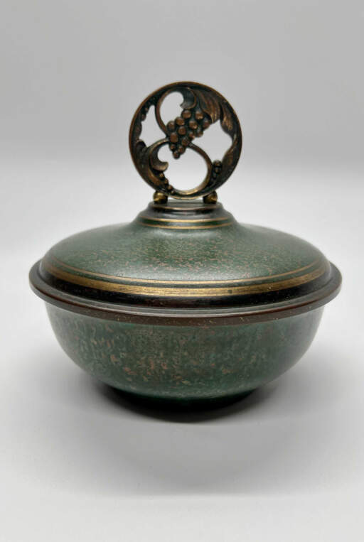 Standing Tall Grape Pattern Covered dish with Polished Interior