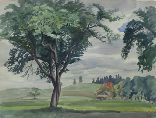 Tree With Farmhouse (Walnut Tree with Farmhouse)
