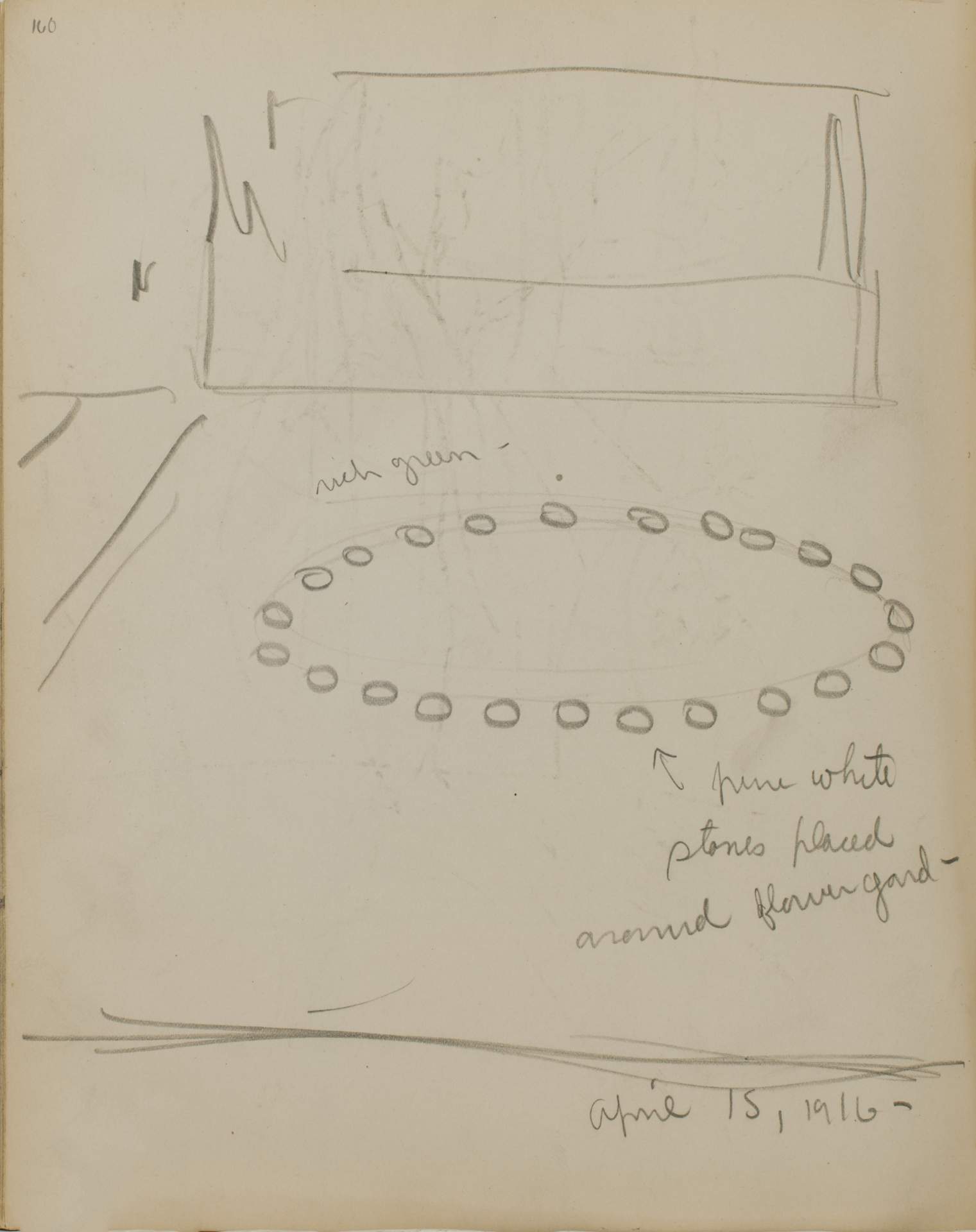 Untitled (sketch of stones placed in a yard)