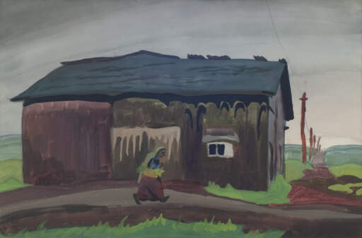 Barn with Passing Old Women