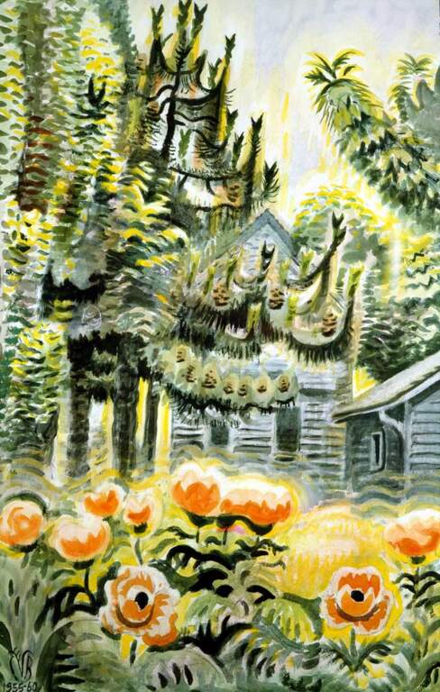 Charles Burchfield: Pine Tree and Oriental Poppies