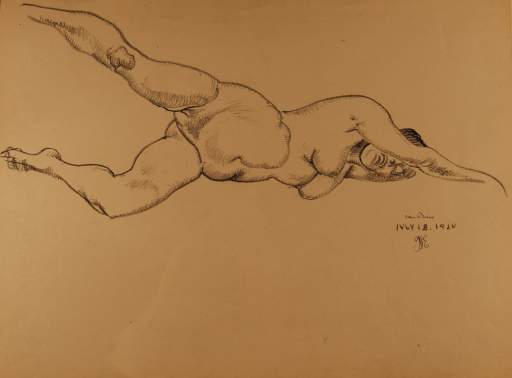 Female Nude Reclining on Side, Right Leg Extended Up