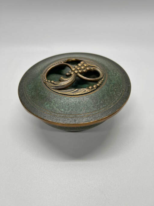 Grape Pattern Covered Dish with Cut Out Lid and Polished Interior