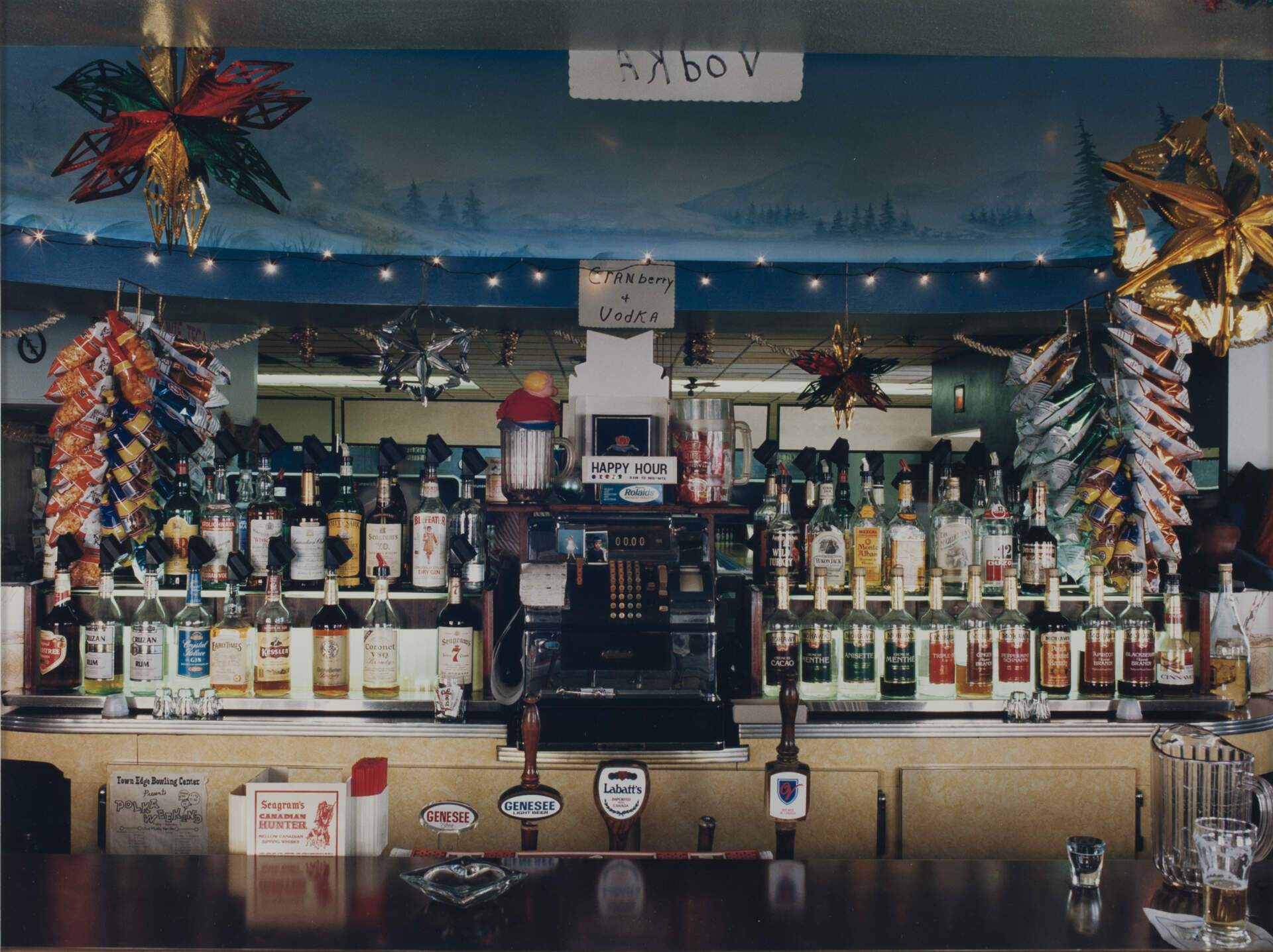 Myron Kawa mural above bar, Town Edge Bar & Bowling Lanes, Buffalo, NY, 1989