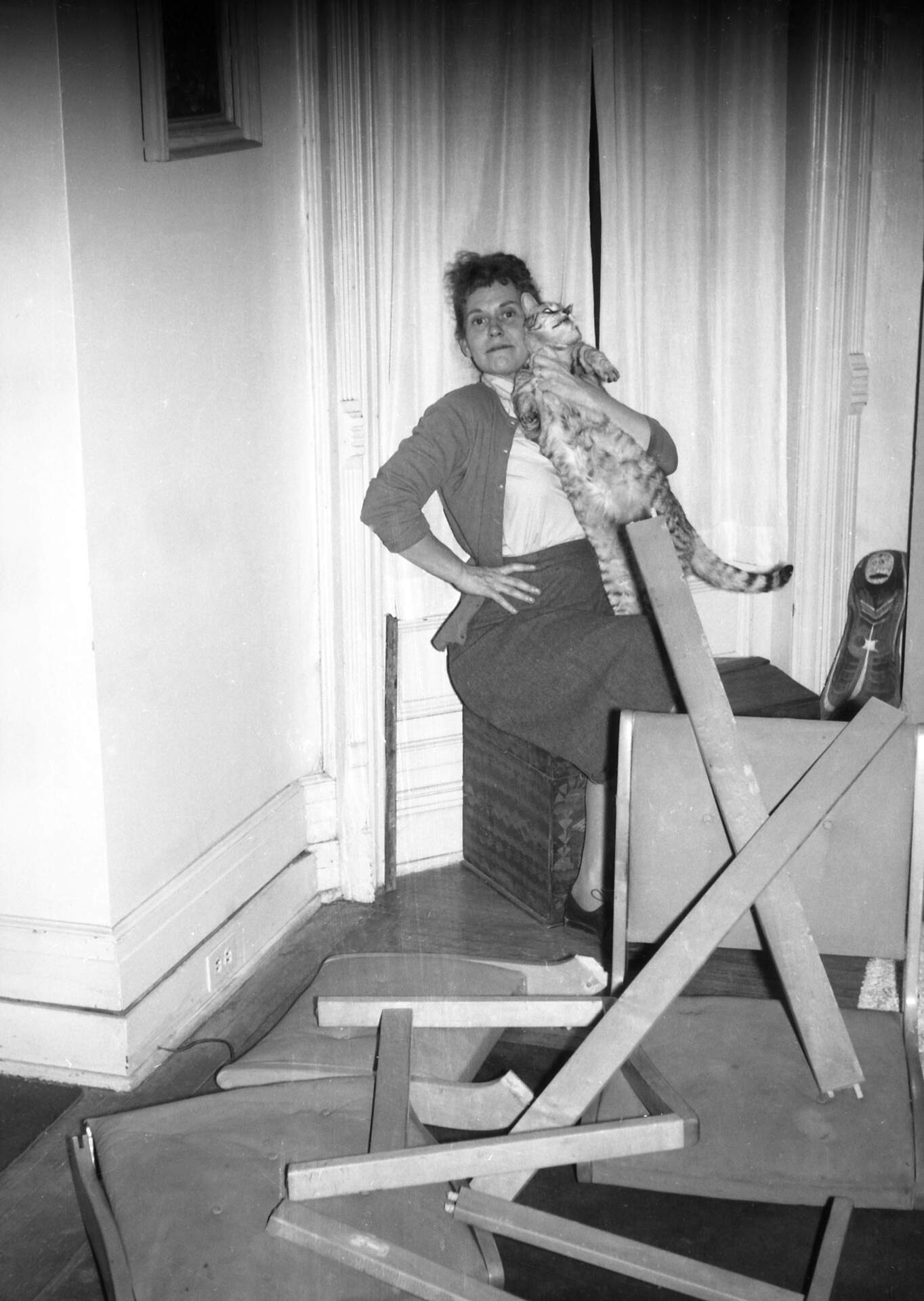 Untitled photographic negative (Virginia and cat)