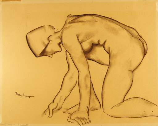 Kneeling Female Nude with Hands on Floor