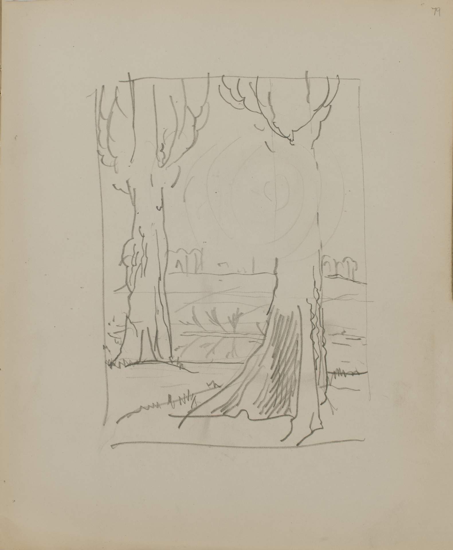 Untitled (sketch of a trees in a field)