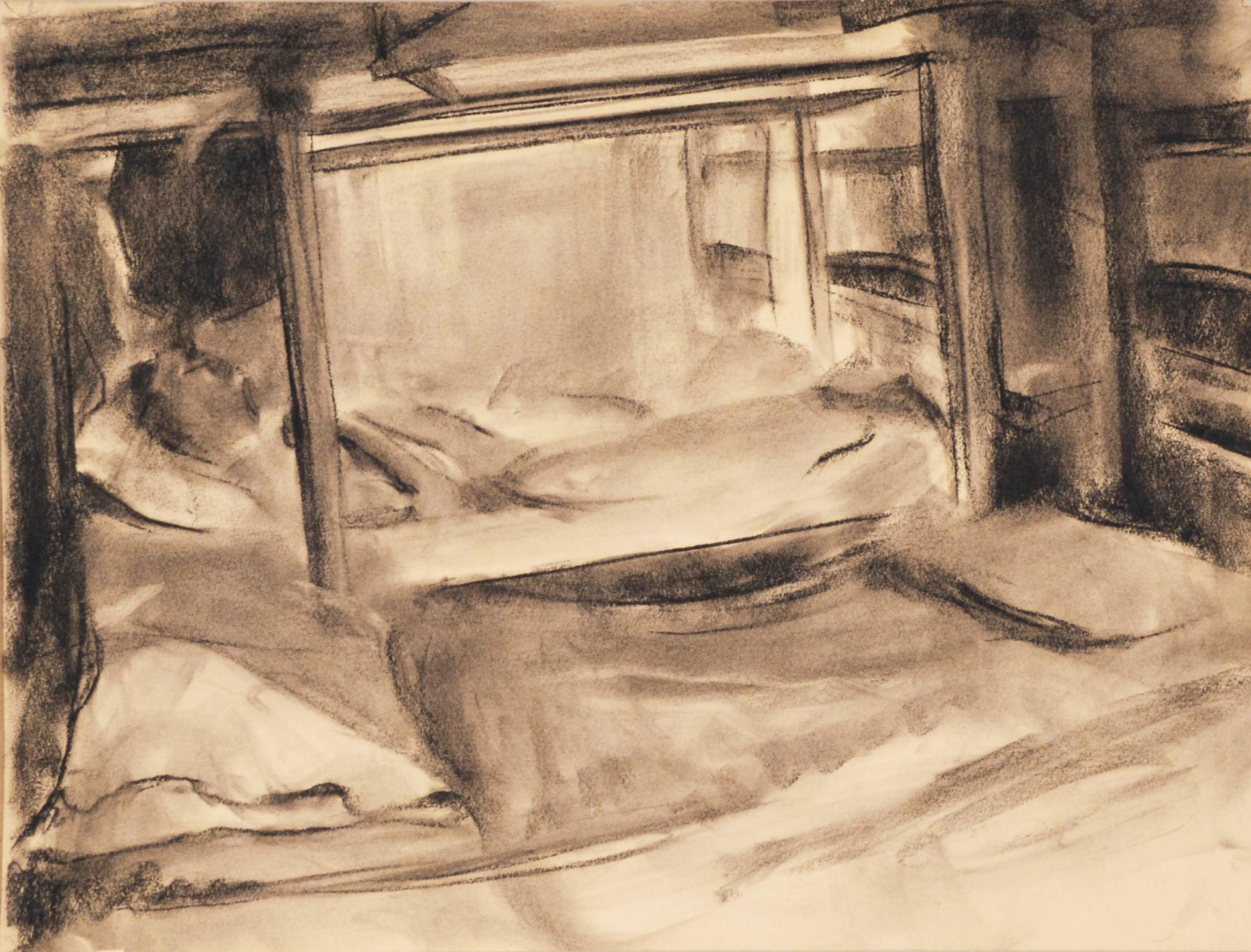 Untitled [sleeping figure in barracks]