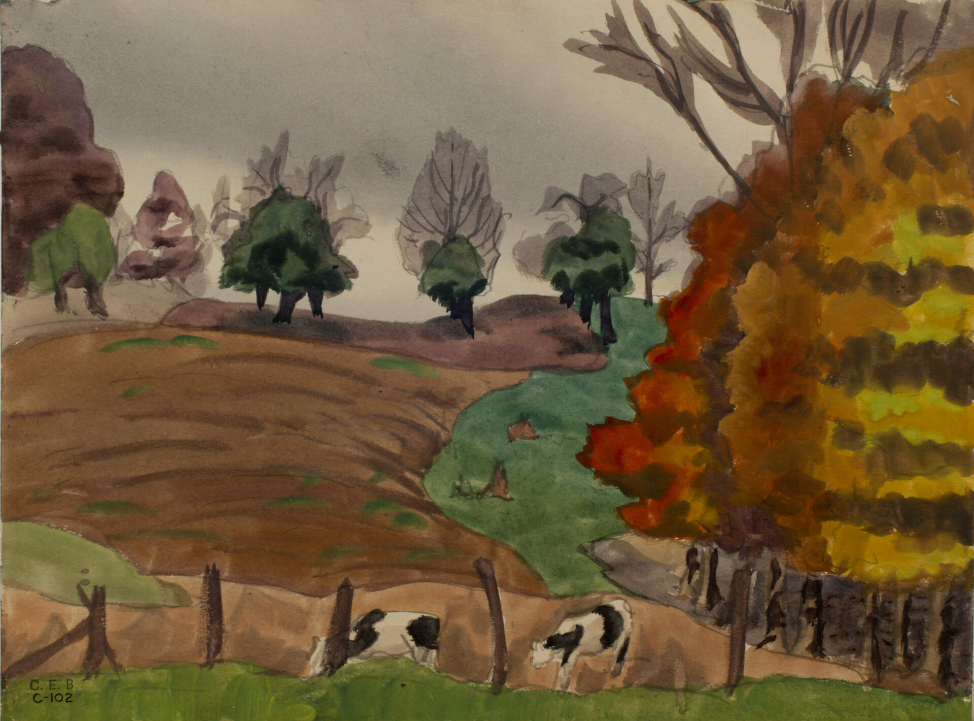 Autumn Landscape with Cows
