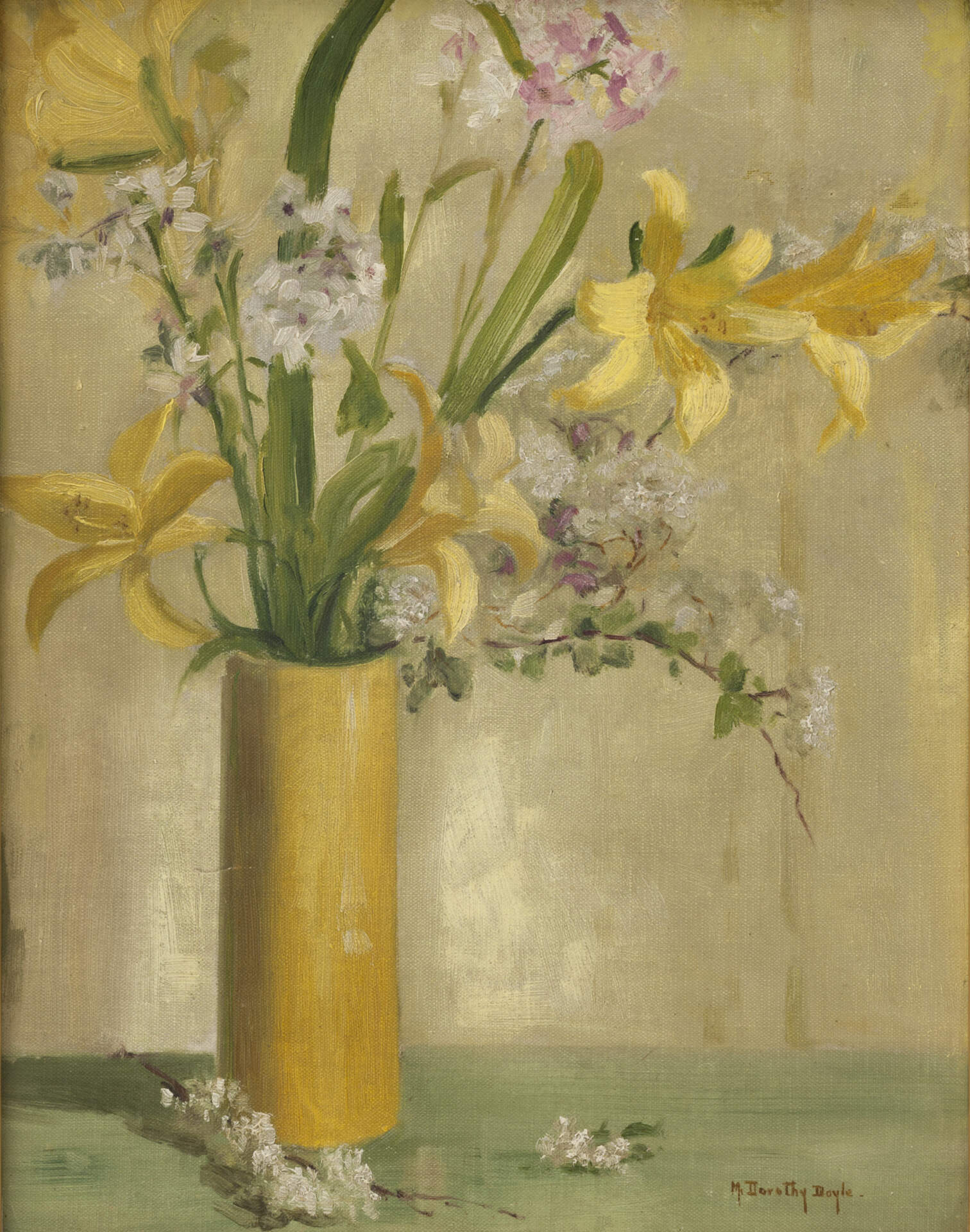 Daylilies in Yellow Vase