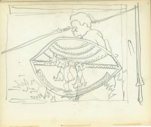 Untitled (man with shield and spear sketch)