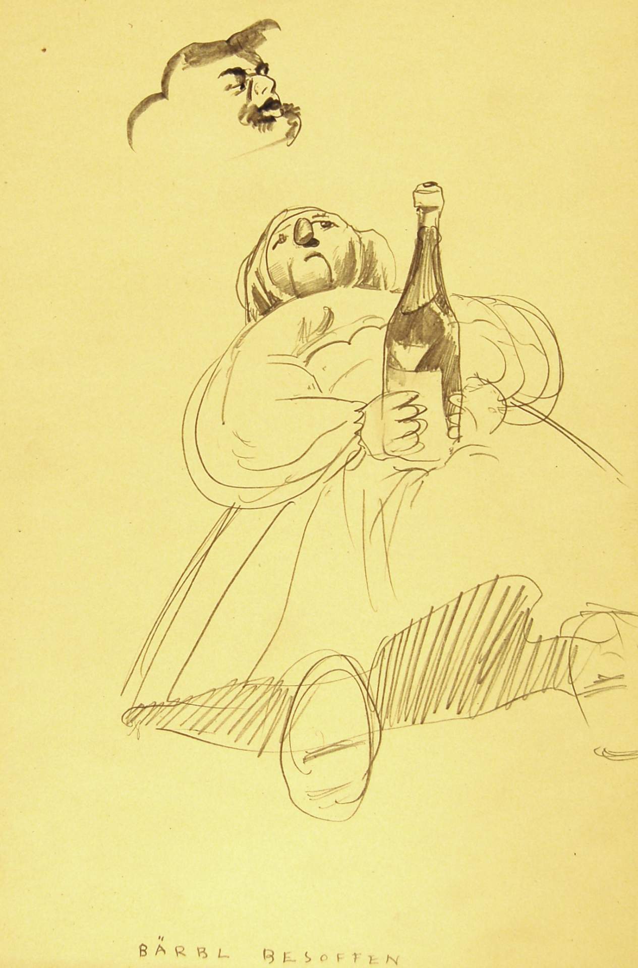 Seated doll Holding Bottle with Sketch of Head