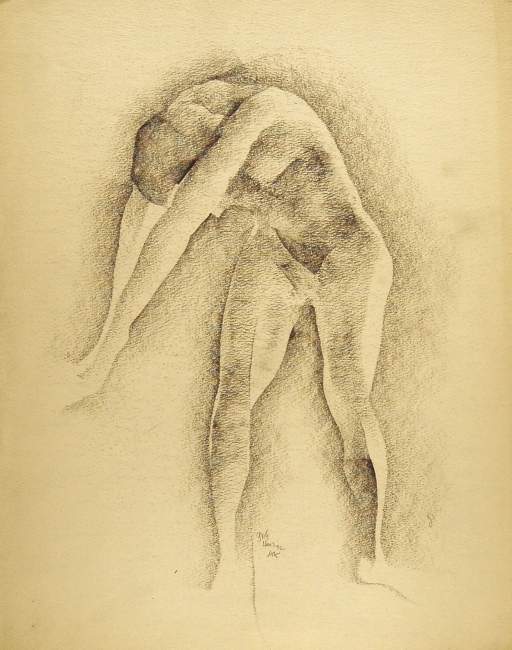 Standing Female Nude, Bending Over, Arms Over Head