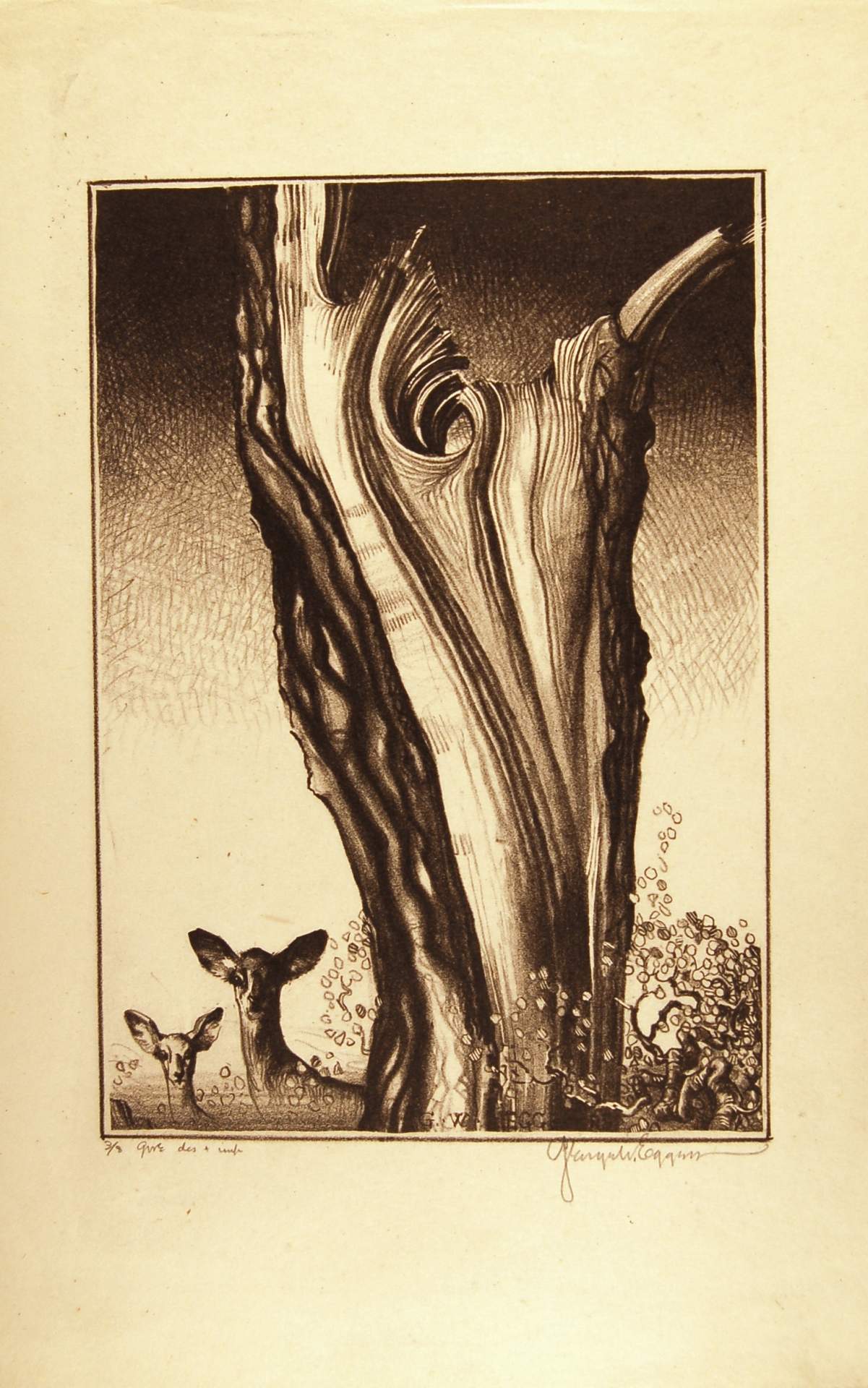 Untitled (Tree Trunk and Deer)