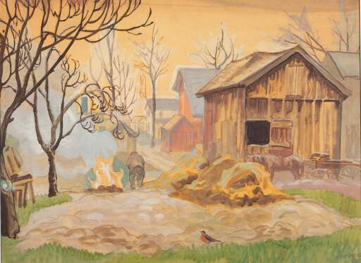 The First Robin (also titled Our Backyard at Salem&mdash;Bonfire)