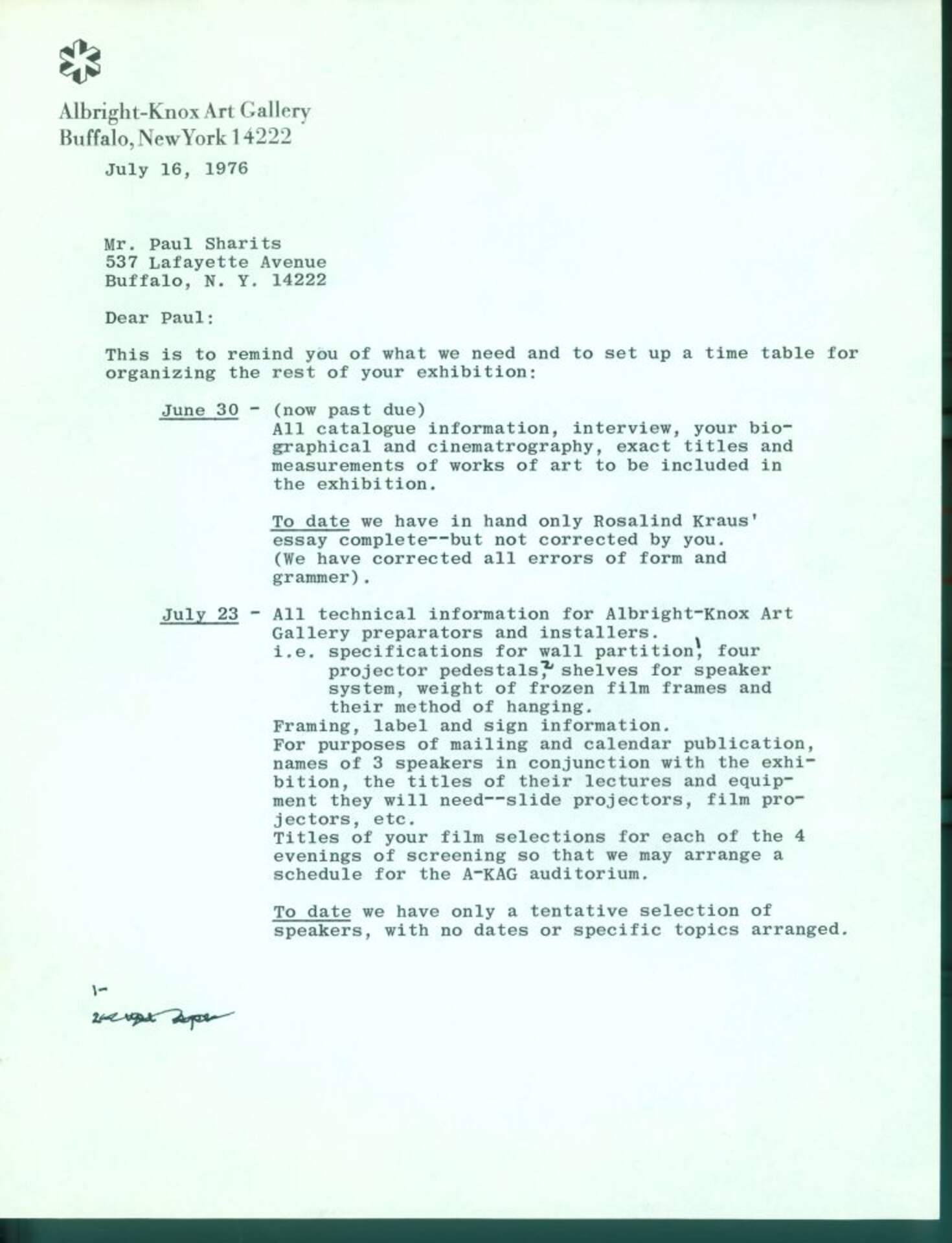 Untitled (Letter From The Alrbight-Knox)