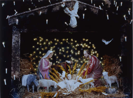 Interior Christmas crèche, Side altar, Transfiguration Parish, Sycamore St, Buffalo, NY, 1987-88 season