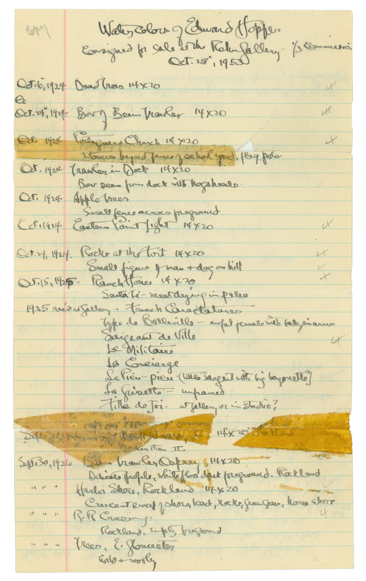 Inventories of the work of Edward Hopper - Watercolors