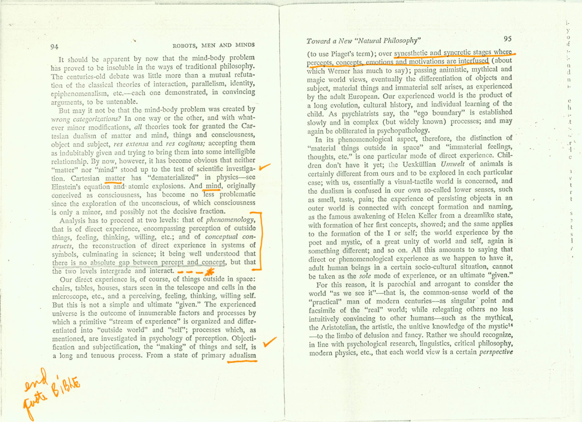 Untitled (pgs 94-95 from Robots, Men and Minds: psychology in the modern world by Ludwig von Bertalanffy. notes and highlights)