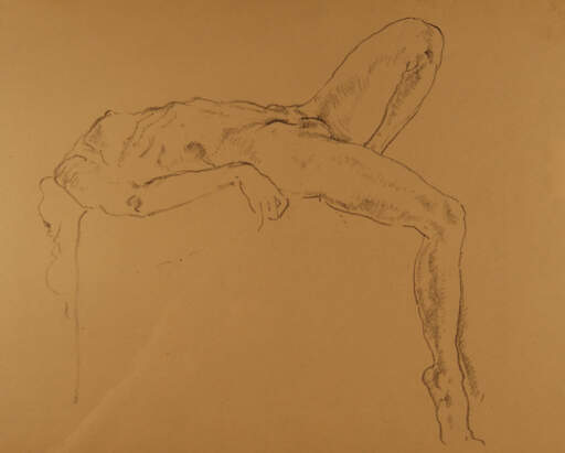 Reclining Female Nude, Head Bent Over Bed, Left Leg Bent Up