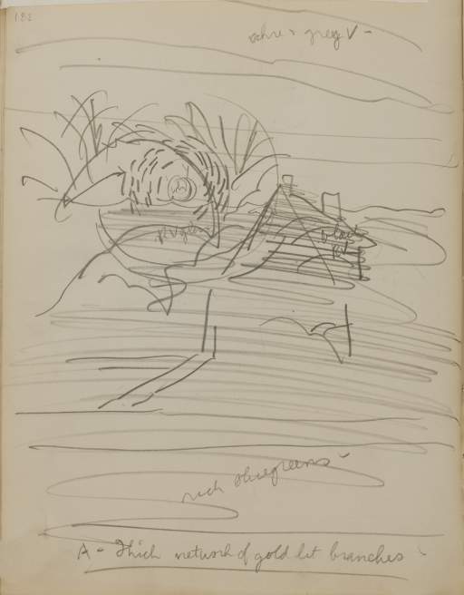 Untitled (sketch of building and sky)