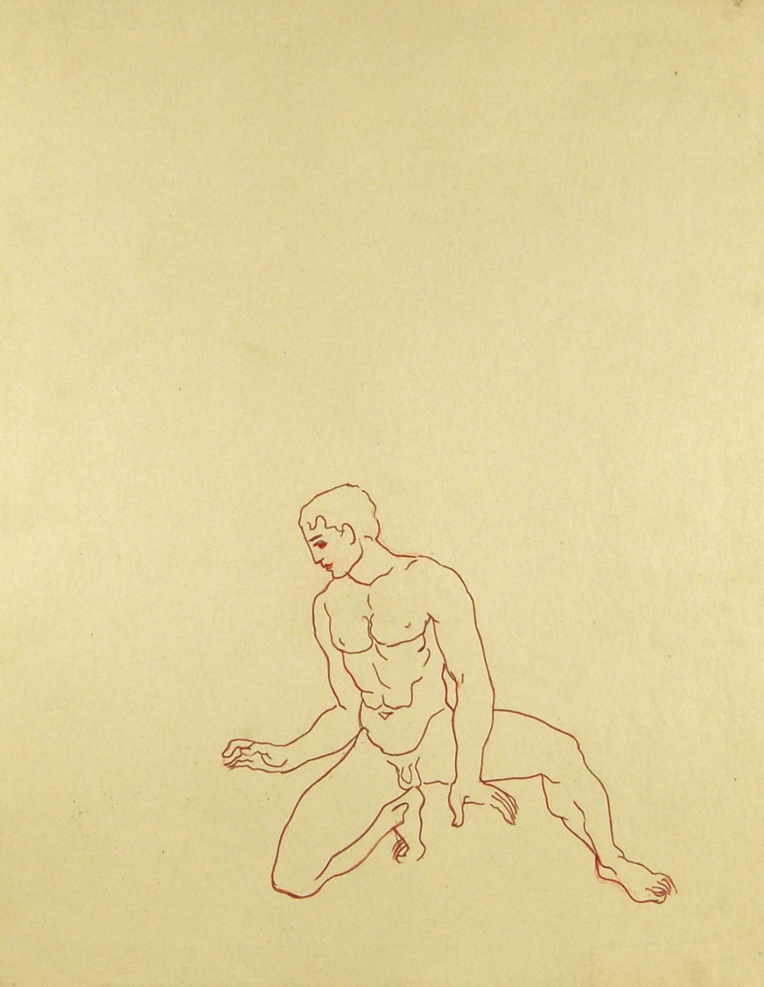 Male Nude, Kneelign on Hunches