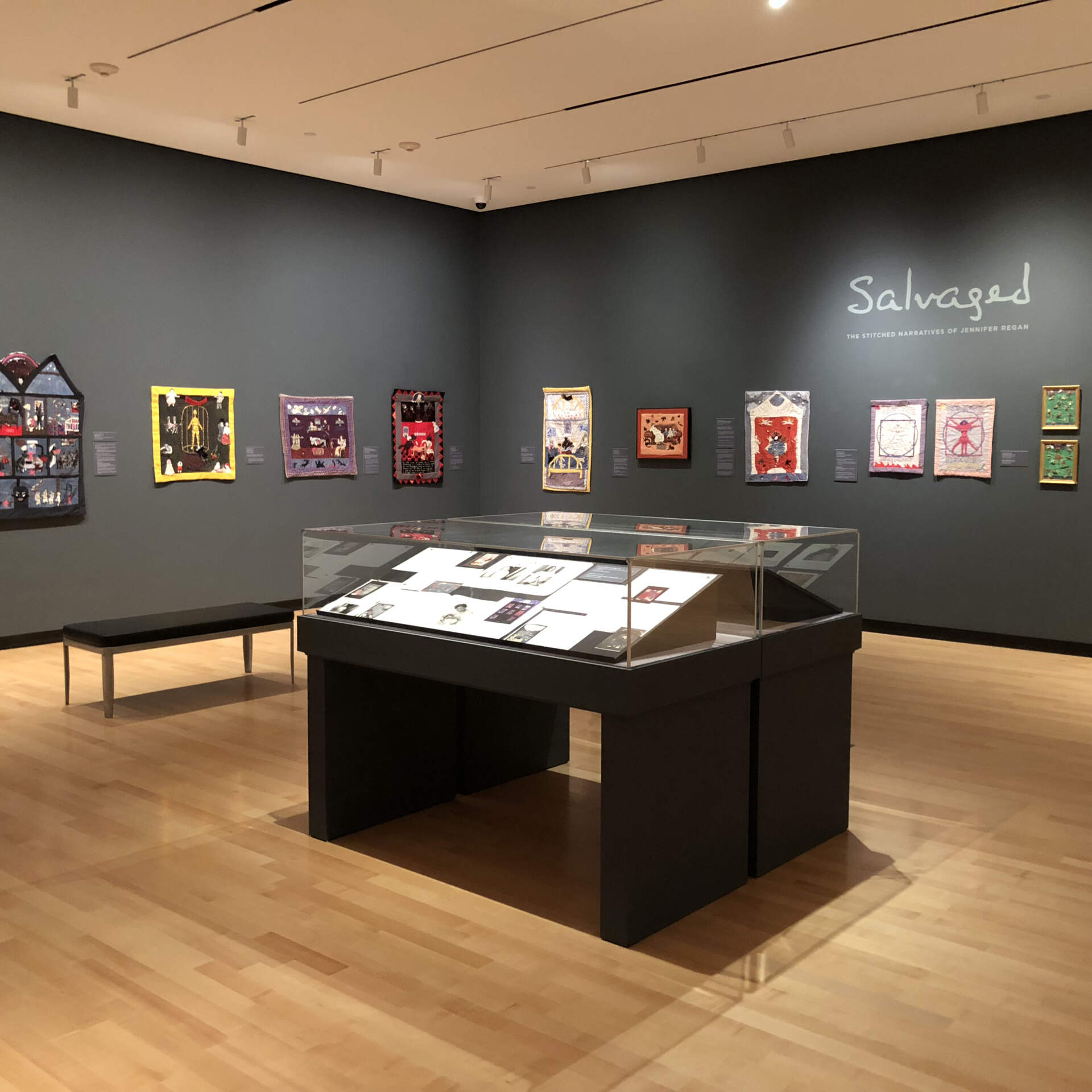 <em>Salvaged: The Stitched Narratives of Jennifer Regan</em> exhibition installation image