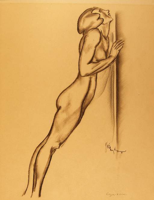 Female Nude Leaning Against Wall, Face to Wall