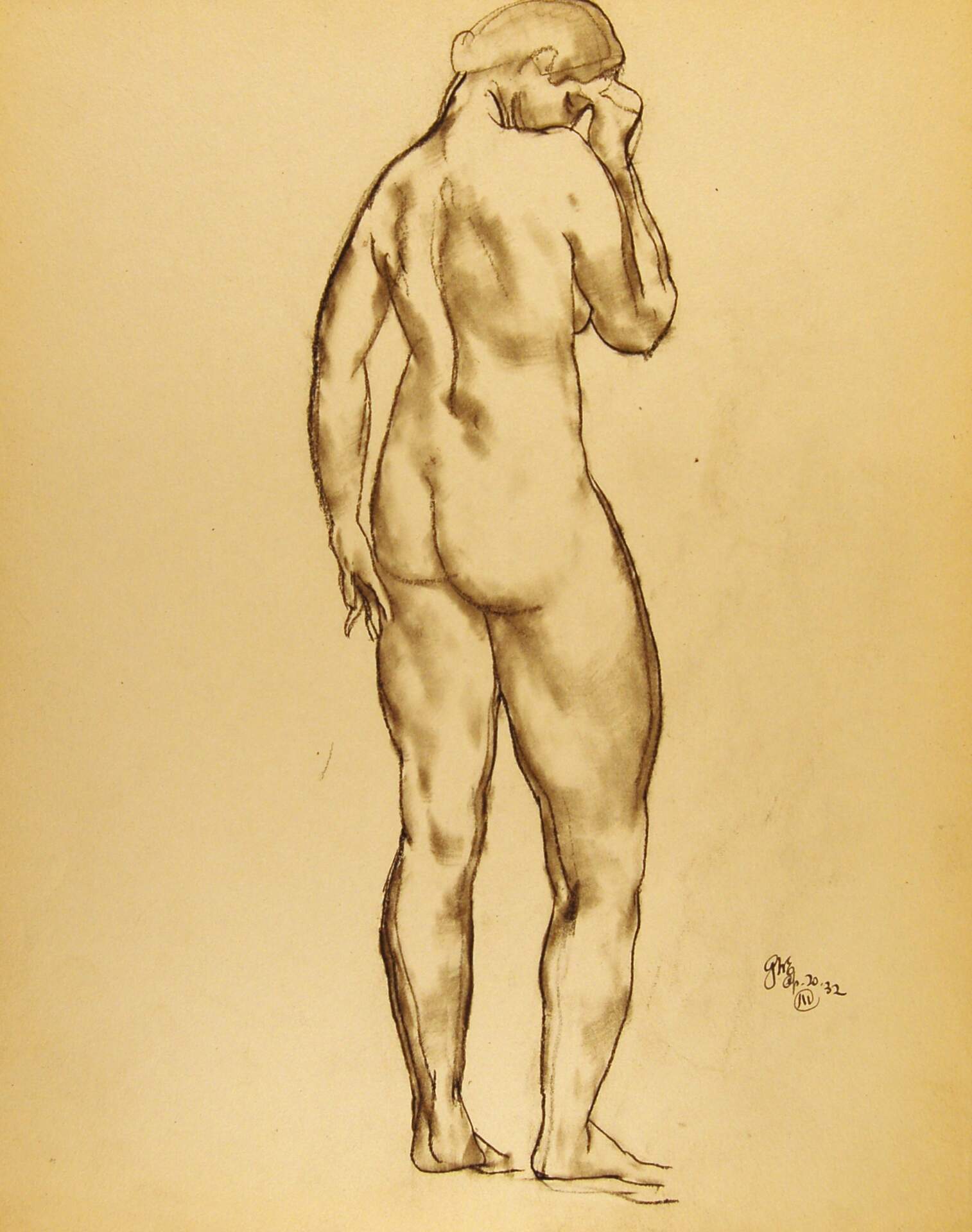 Standing Female Nude, Fist to Forehead