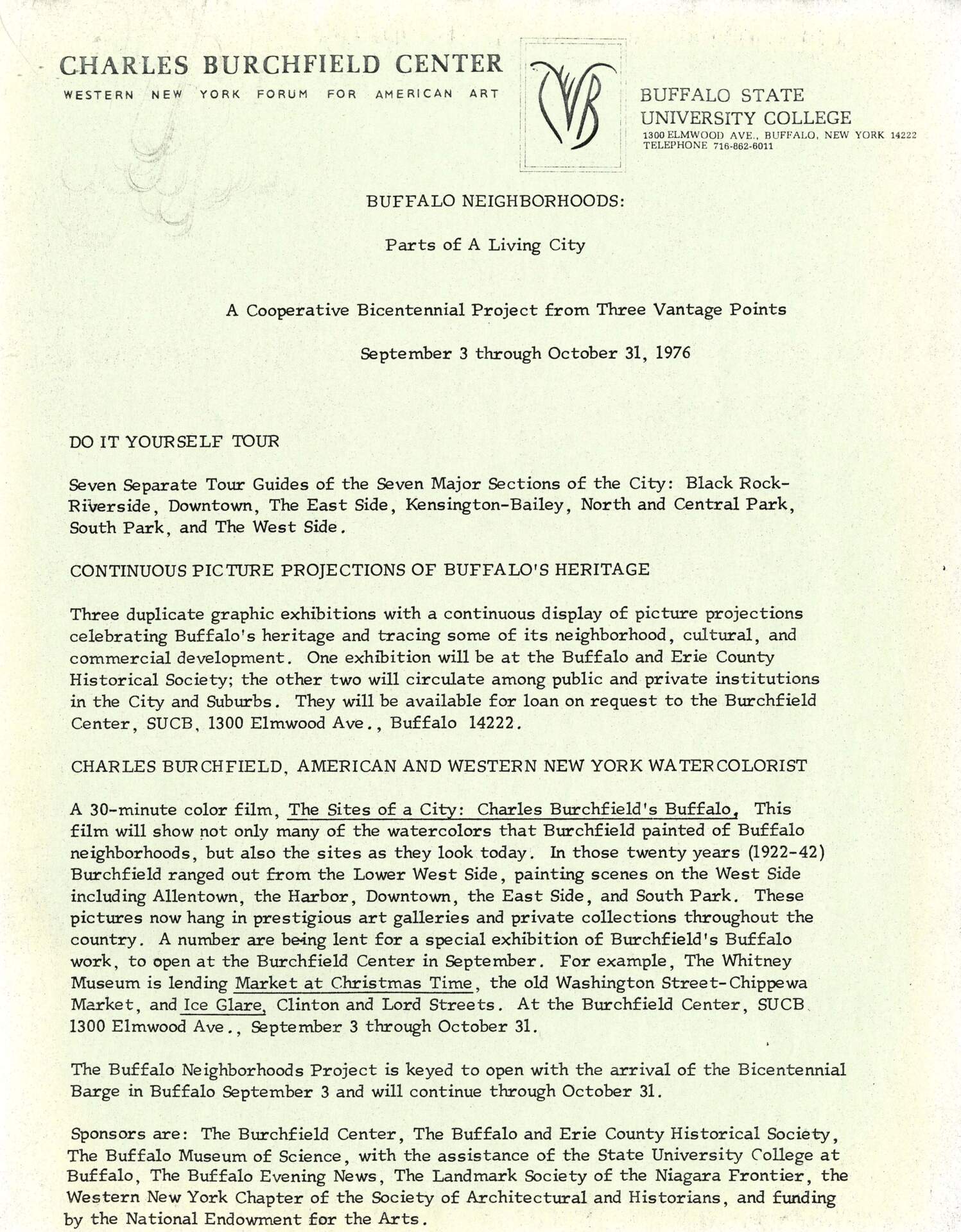 "Buffalo Neighborhoods: Parts of a Living City", Exhibition Outline, 1976