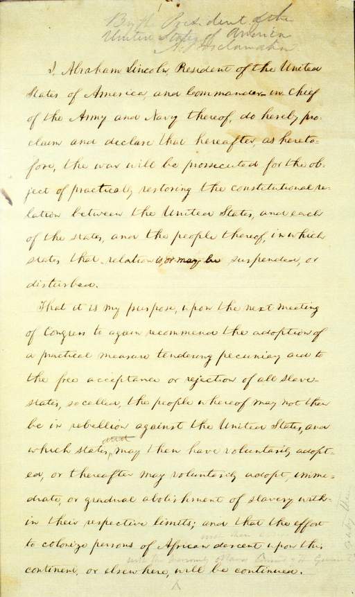 Abraham Lincoln's Preliminary Emancipation Proclamation