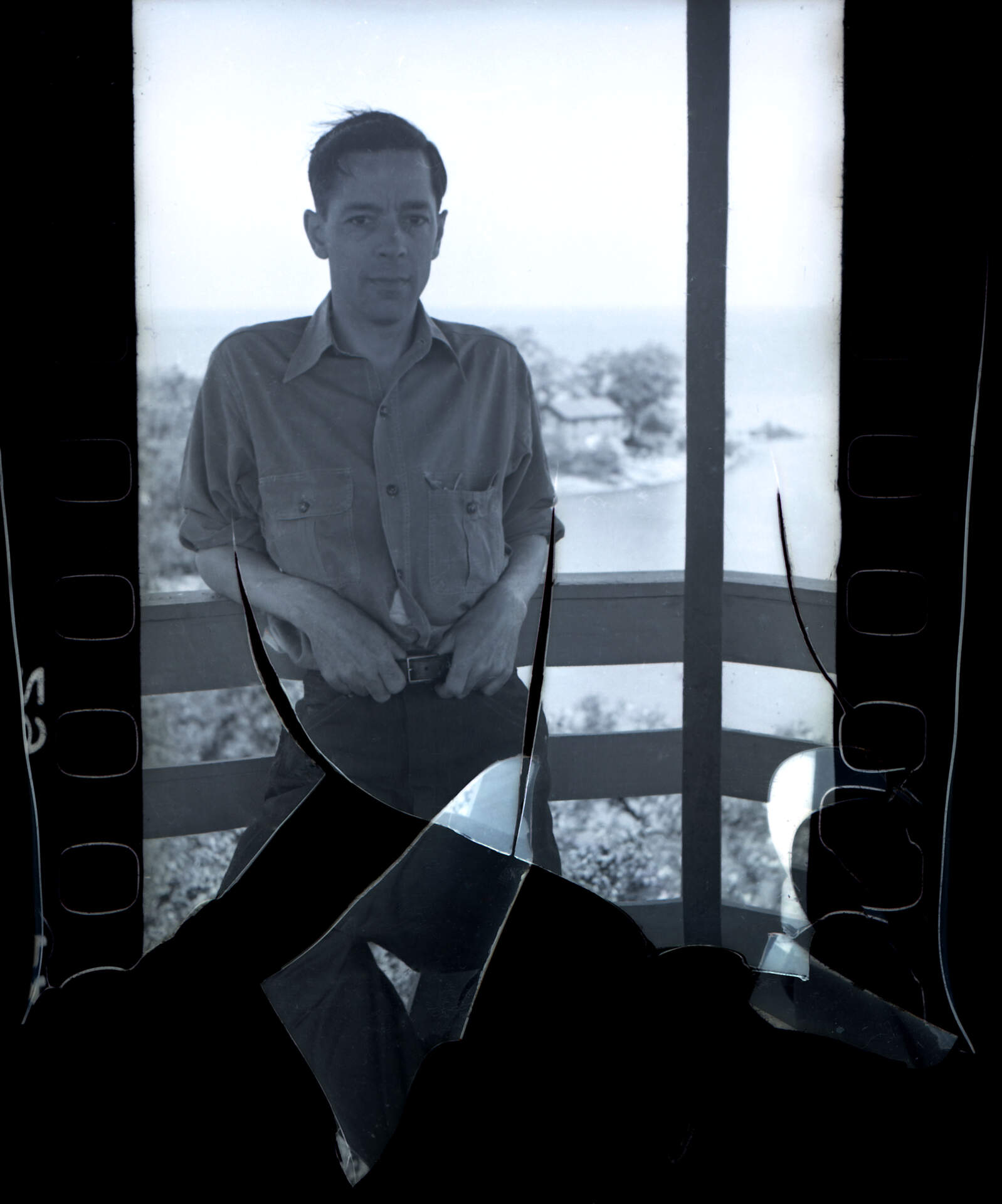 Untitled photographic negative (Philip and Virginia at the top of the Barcelona, NY light house)