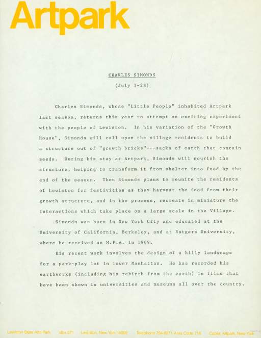 Untitled (Charles Simonds Press Release)