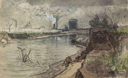 Canal Scene - Storm Over Factory