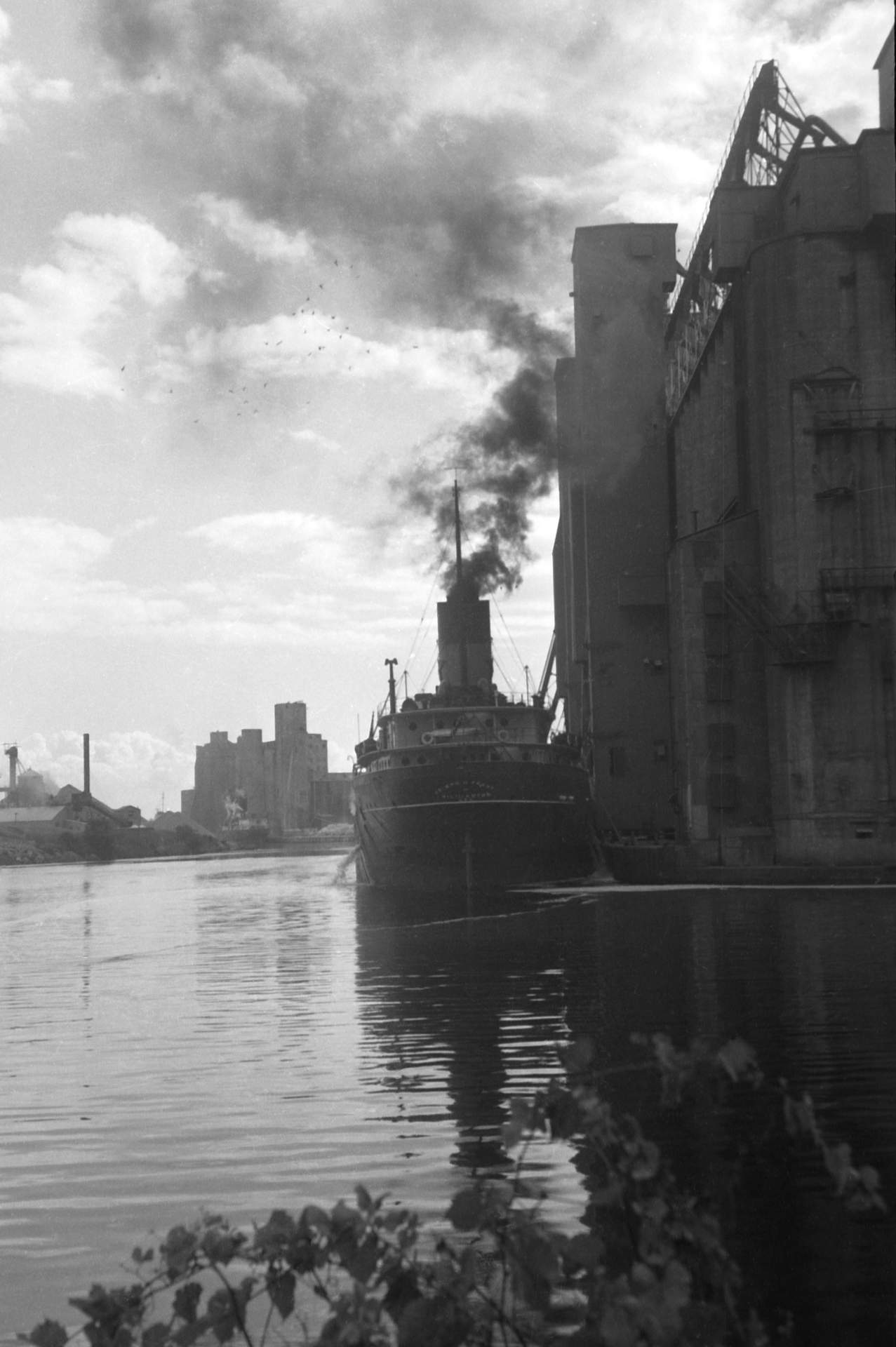 Untitled photographic negative (Steamship at Grain Elevator)