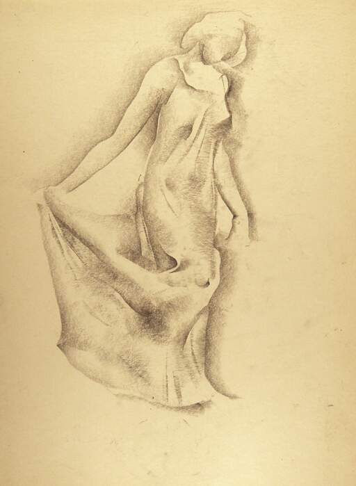 Female Holding Dress in Right Hand Towards Back