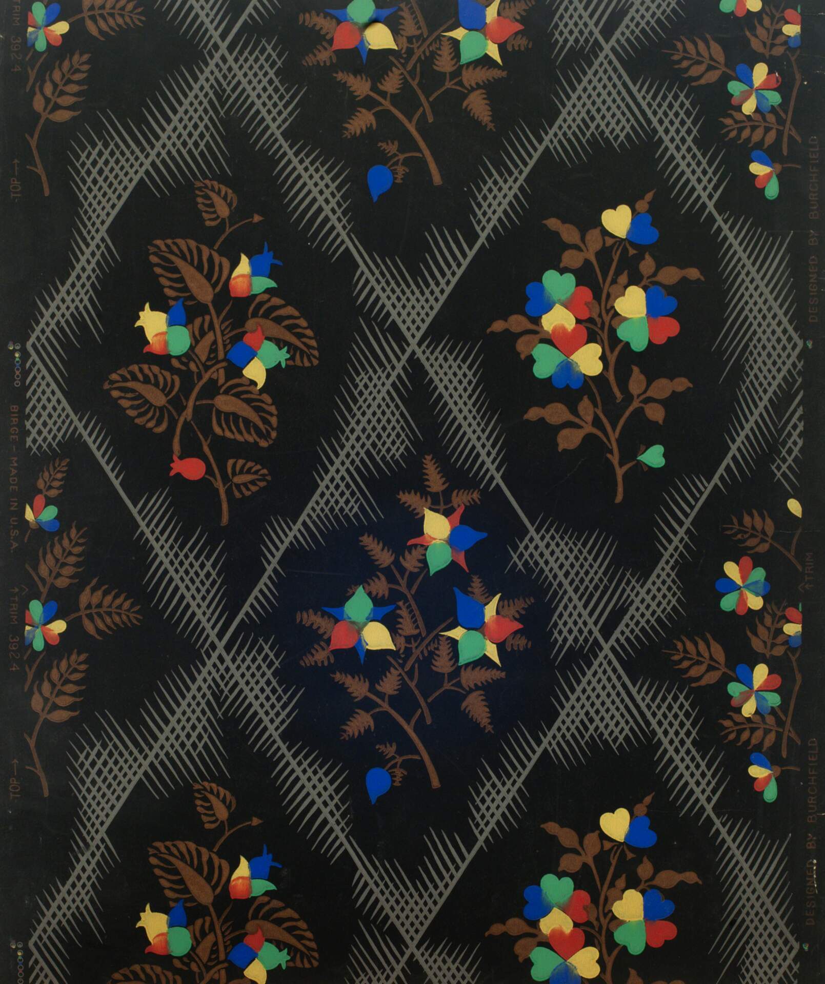 Stylized Flowers in Diagonal Pattern