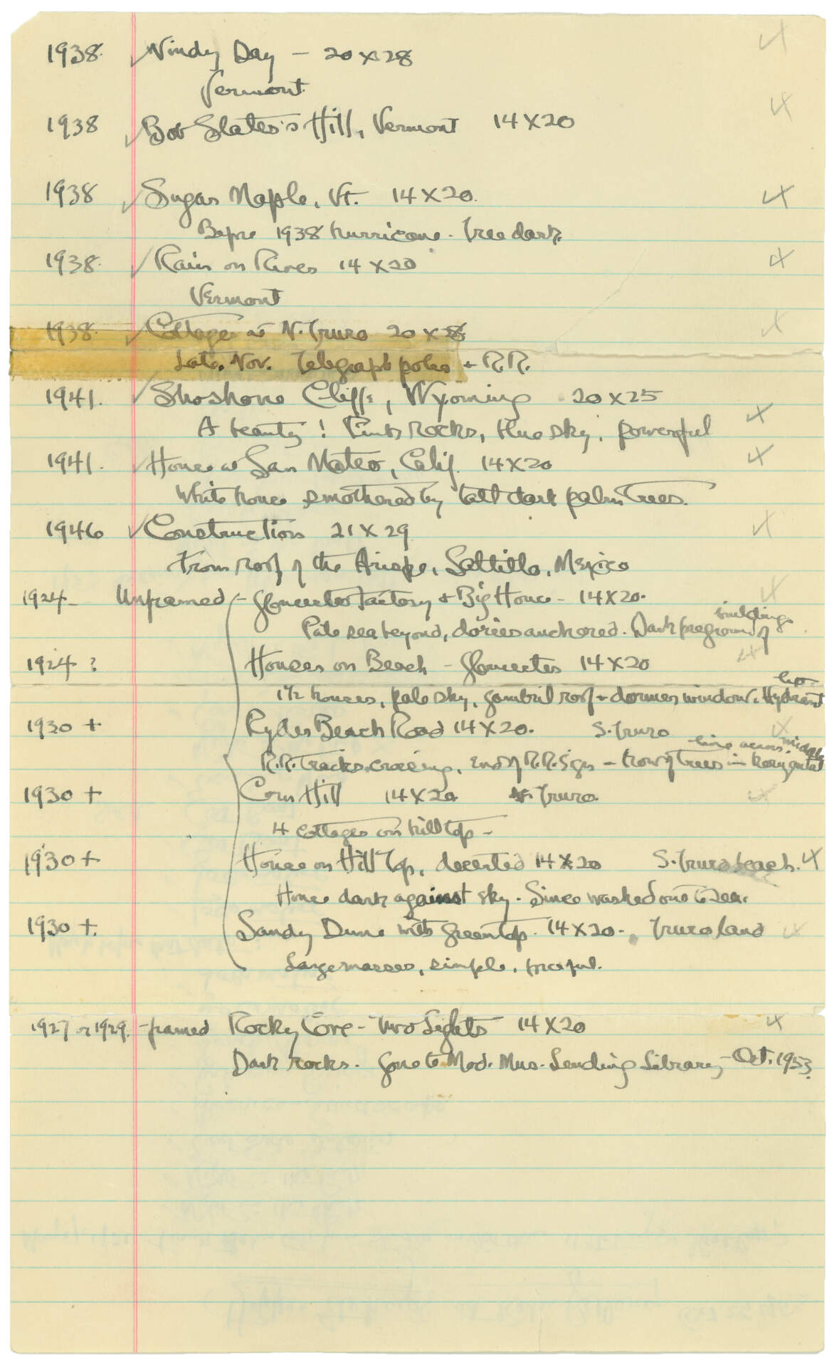Inventories of the work of Edward Hopper - Watercolors pg 3