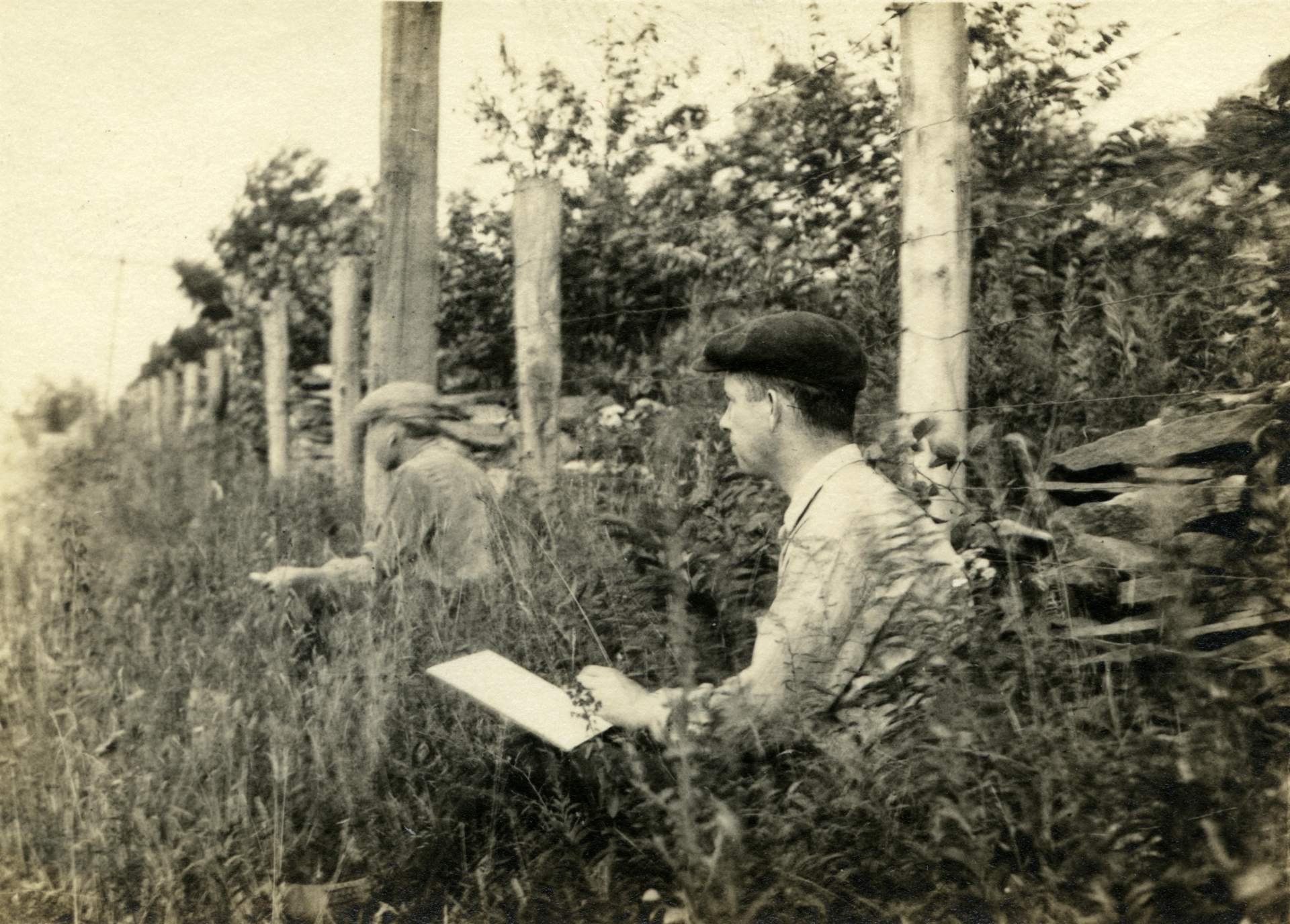 Untitled (Burchfield sketching in a field, likely on the trip with J. J. Lankes and William J. Schwanekamp to visit Robert Frost in Vermont, August 4-10, 1924