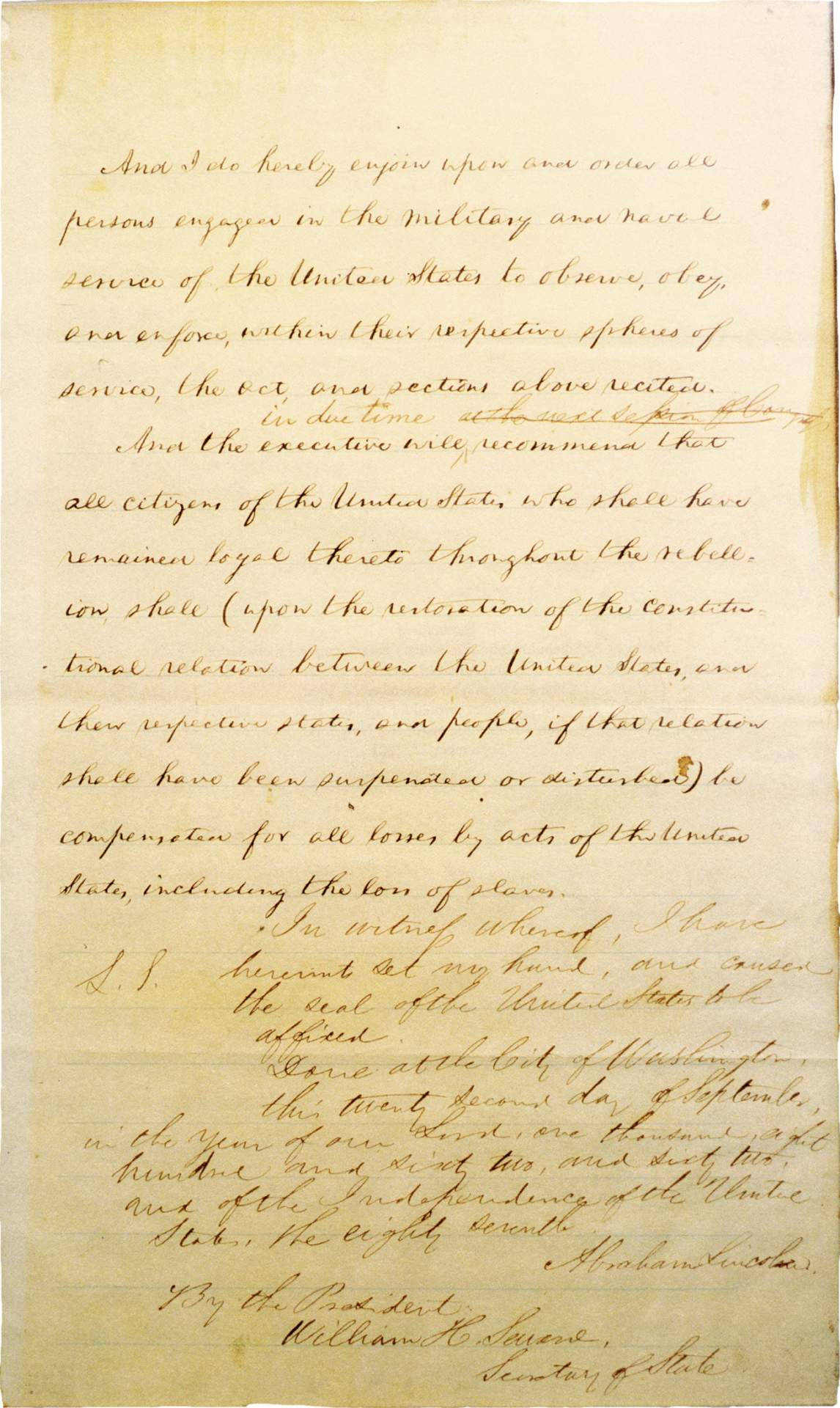 Abraham Lincoln's Preliminary Emancipation Proclamation