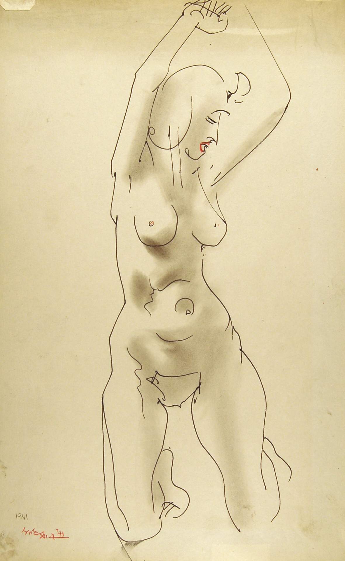 Kneeling Female Nude, Hands and Arms Overhead